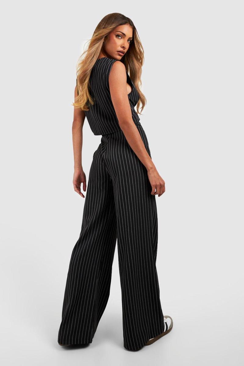 Широкі брюки в тонку смужку на талії