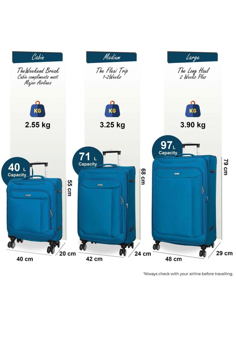 М’які легкі подвійні валізи на 4 колеса, 3 шт