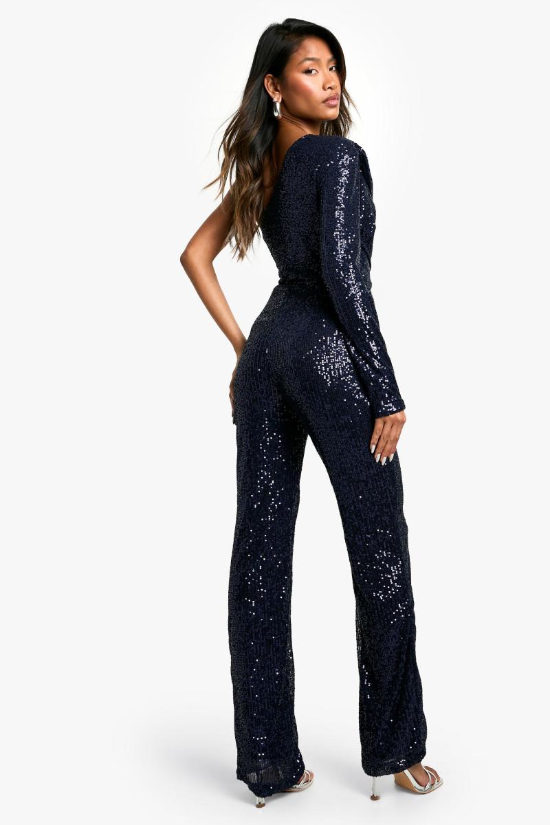 Широкий комбінезон з асиметричними паєтками
