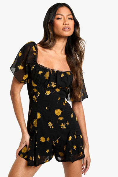 Квіткова друкована доярка Godet Hem Playsuit