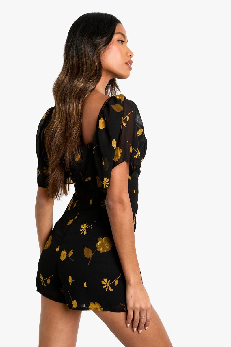 Квіткова друкована доярка Godet Hem Playsuit