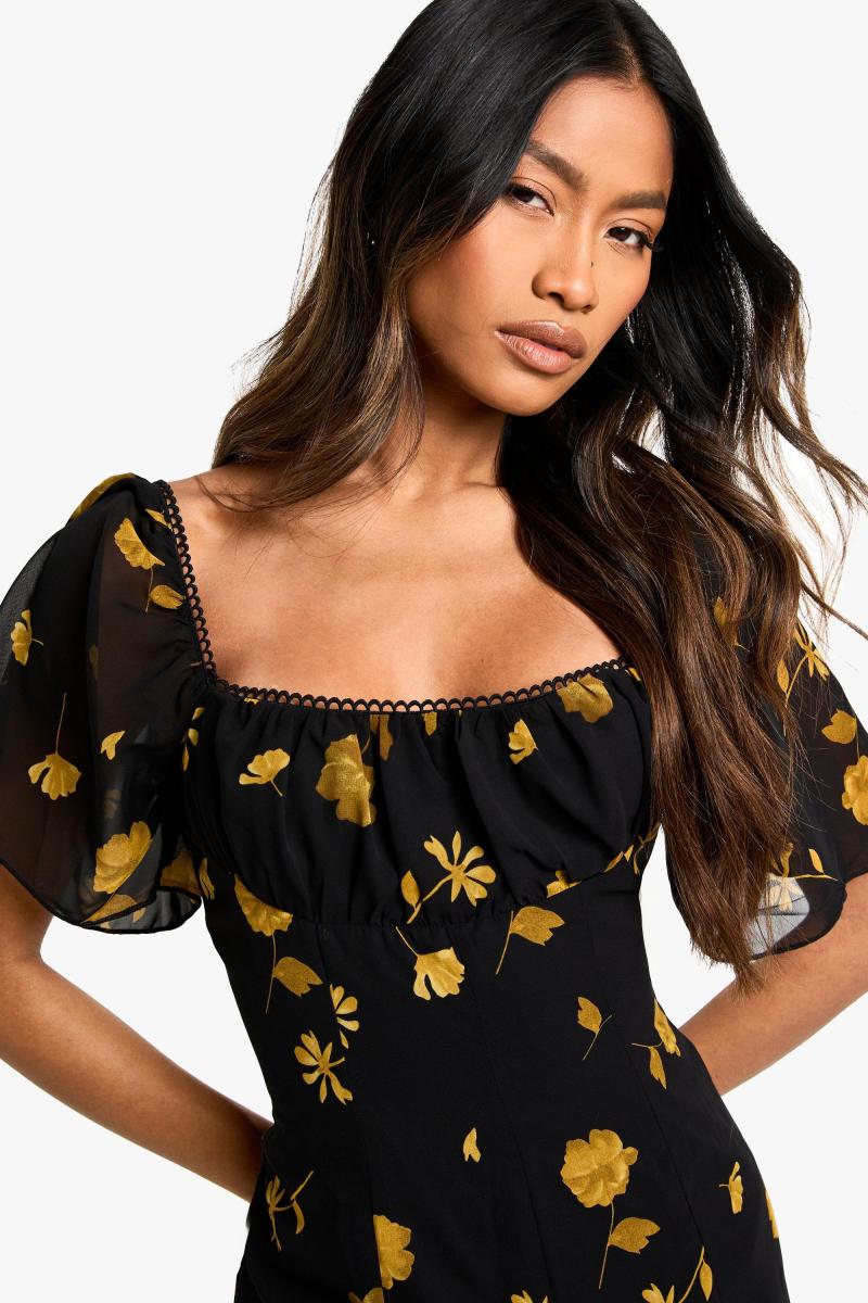 Квіткова друкована доярка Godet Hem Playsuit