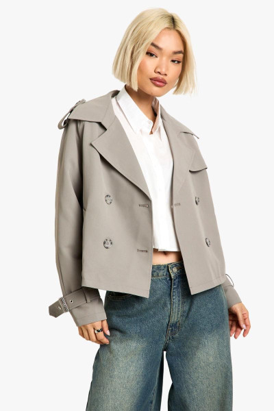 Двобортний короткий тренч великого розміру Двобортний короткий тренч великого розміру