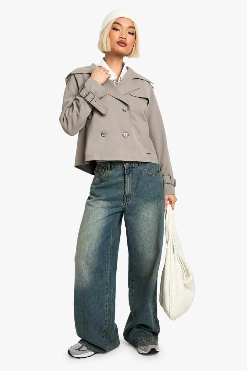 Двобортний короткий тренч великого розміру