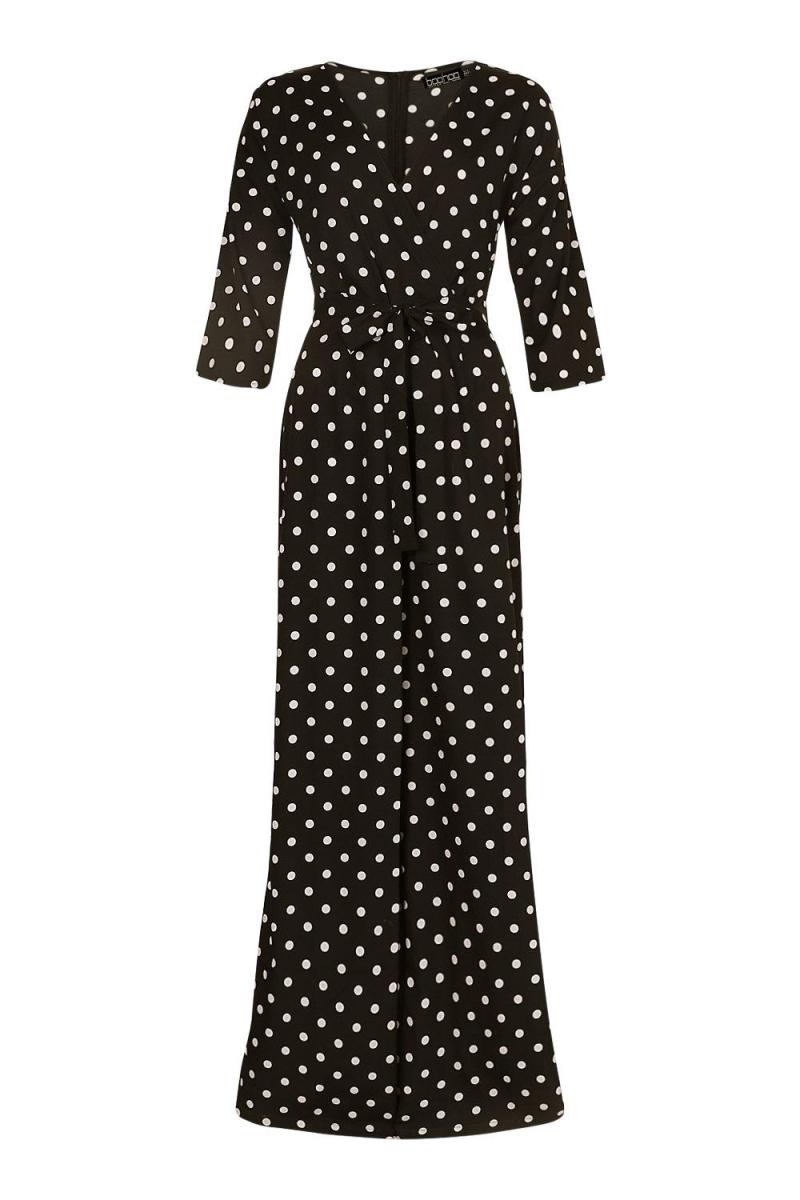 Високий комбінезон із зав’язкою та поясом у горошок