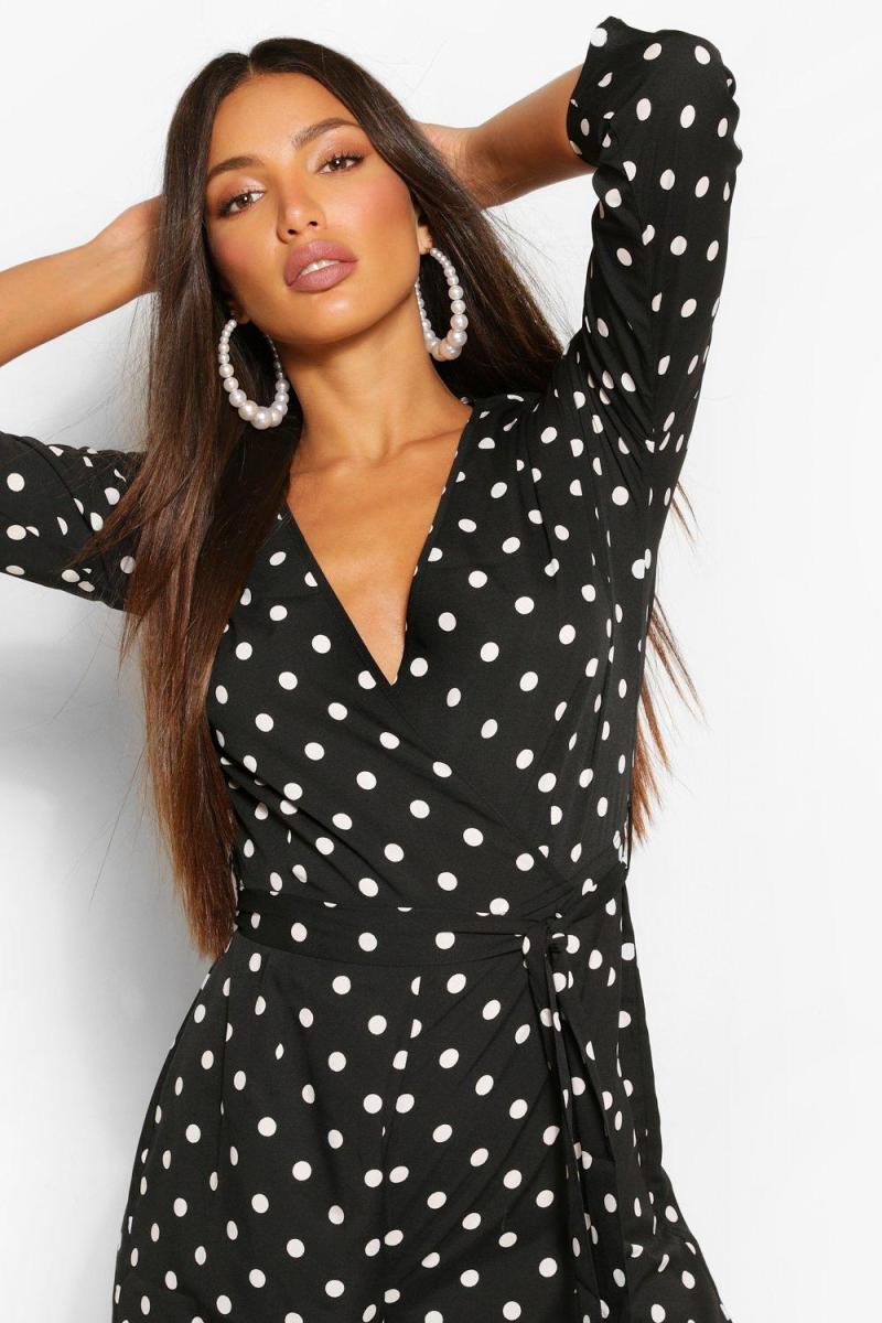 Високий комбінезон із зав’язкою та поясом у горошок