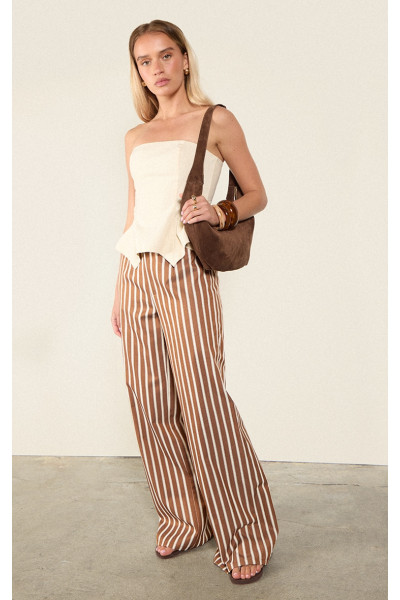 Каштанові бавовняні смугасті прямі штани