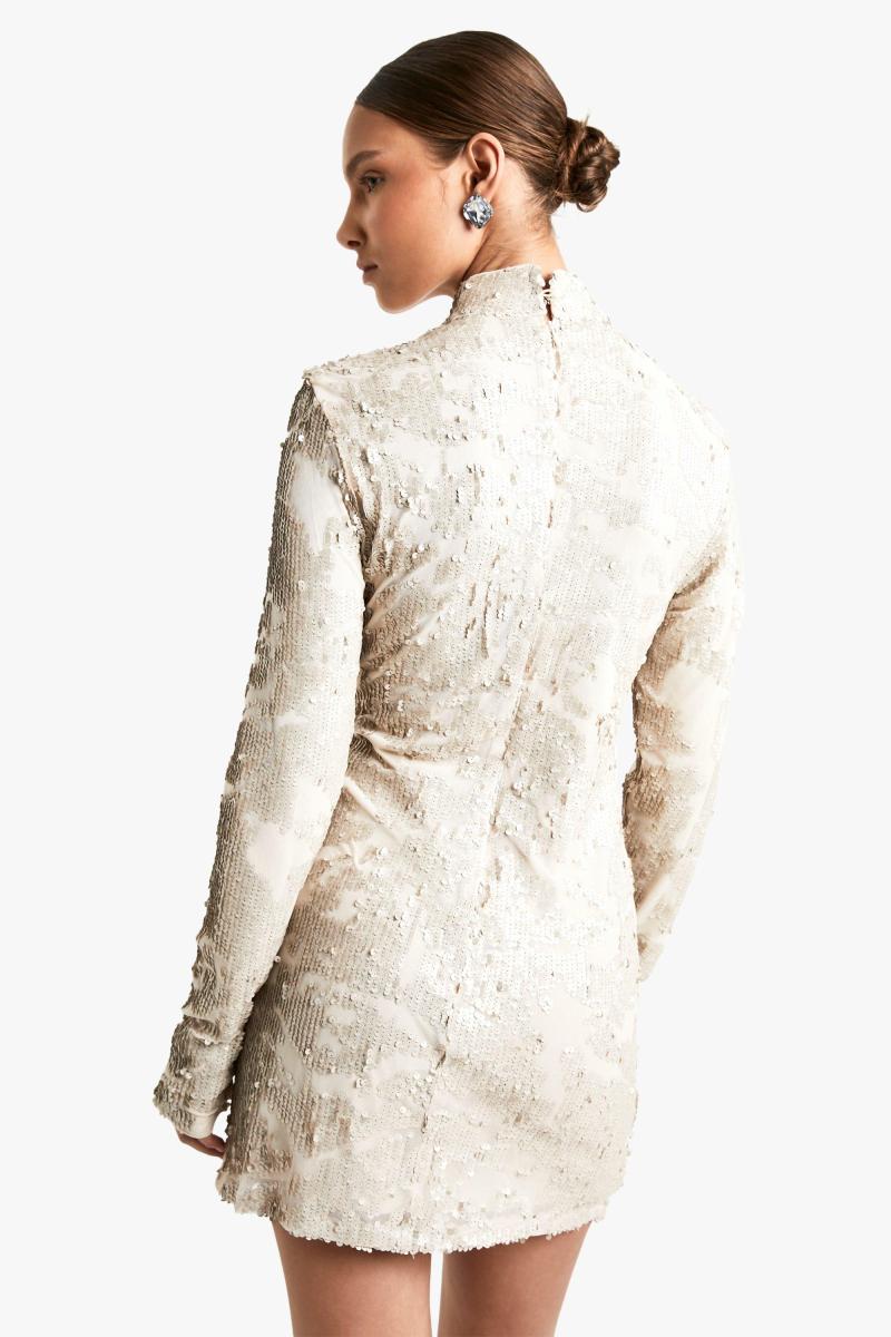 Міні-сукня з паєтками з високим вирізом і довгим рукавом Demask