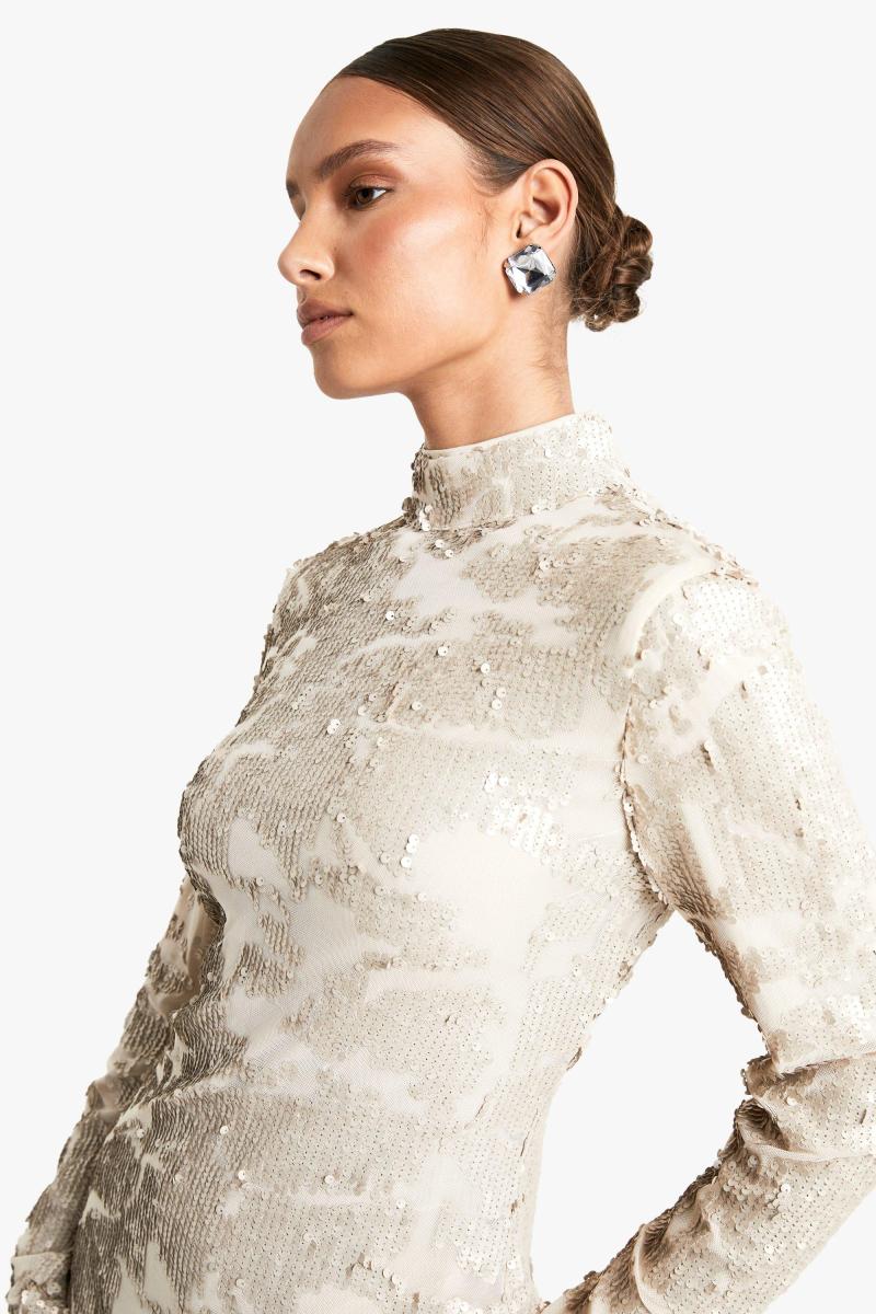 Міні-сукня з паєтками з високим вирізом і довгим рукавом Demask