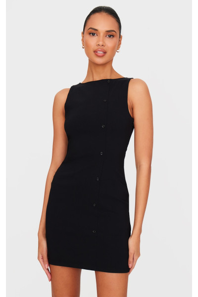 Чорна еластична сукня прямого крою на ґудзиках Чорна еластична сукня прямого крою на ґудзиках