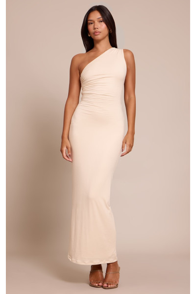 Вершковий м'який дотик одного плаття Midaxi плеча