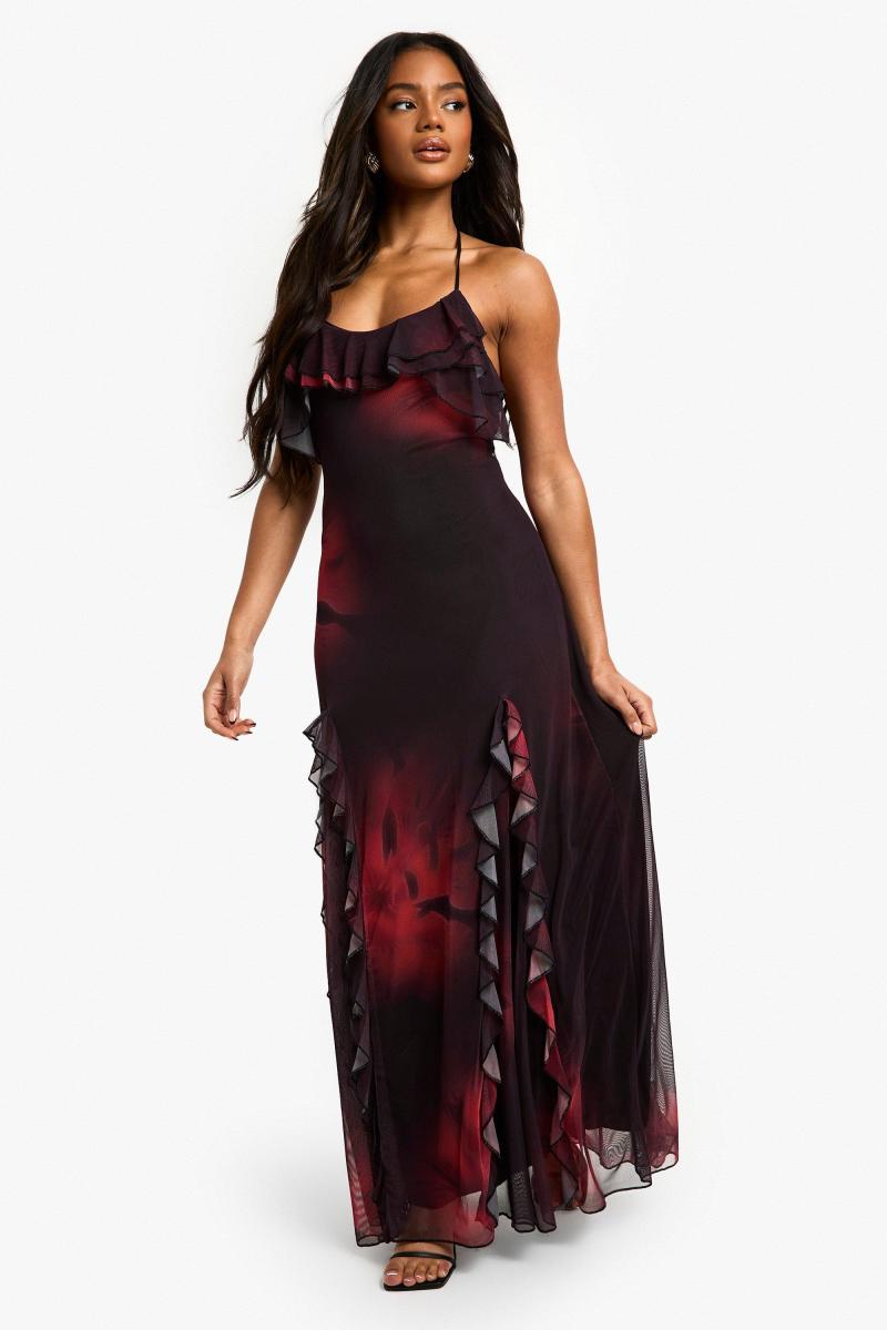 Максі-сукня з рюшами та кльошем