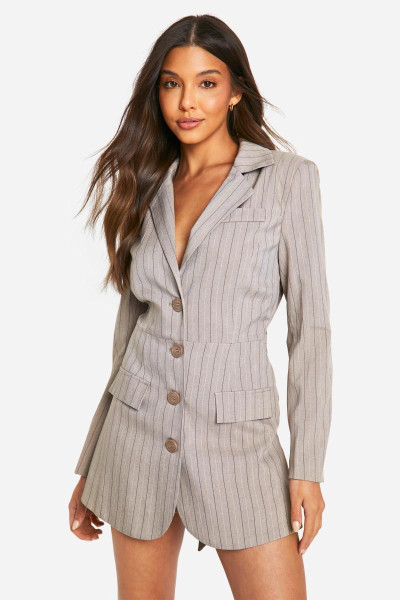 Pinstripe Belted Careed Blazer Playsuit