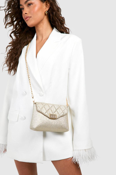 Золота стьобана блискуча сумка через плече Золота стьобана блискуча сумка через плече