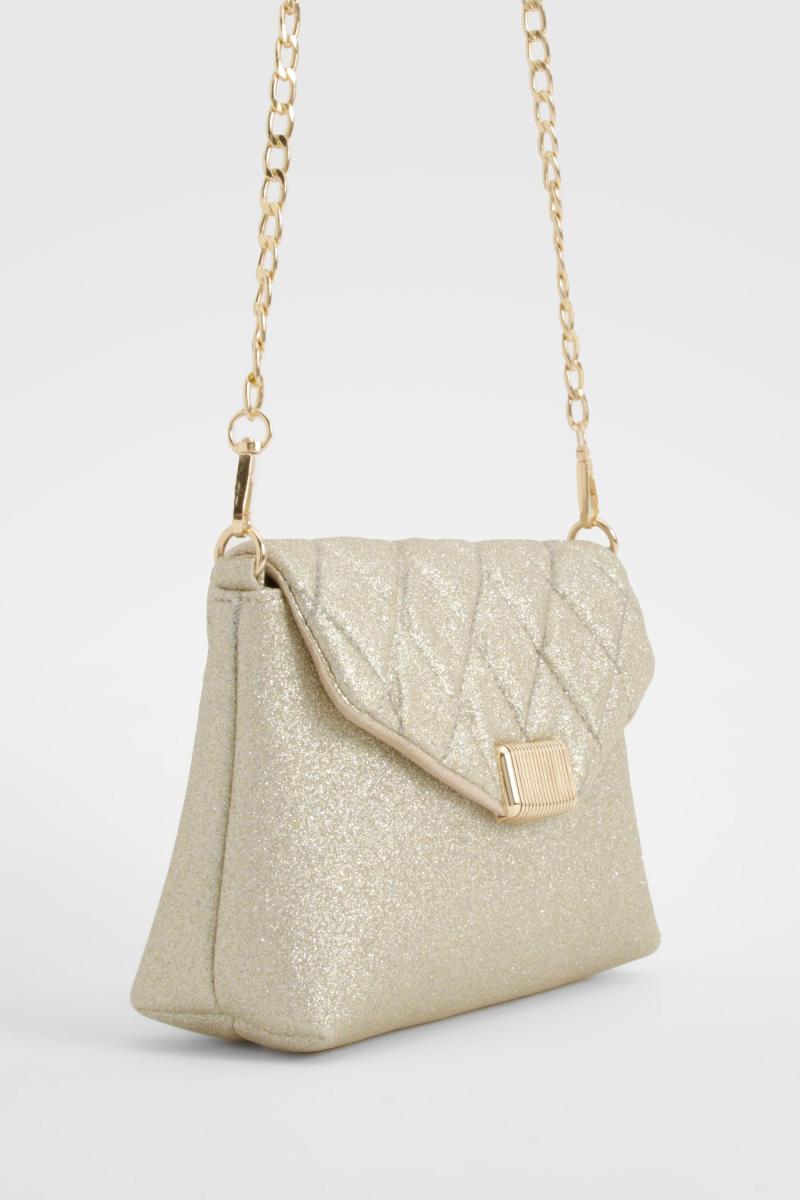 Золота стьобана блискуча сумка через плече