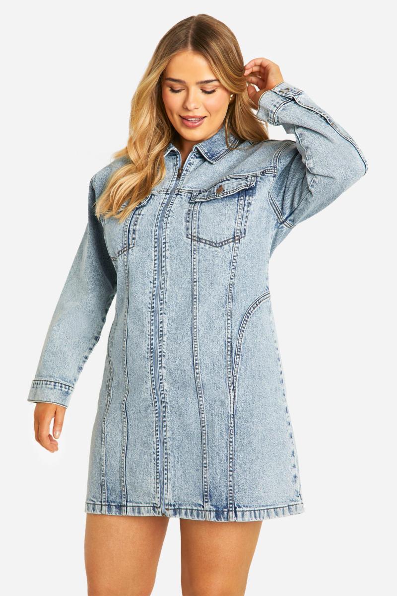 Плюс джинсова сукня прямого крою на блискавці