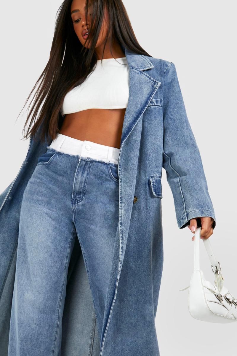 Двобортний джинсовий тренч