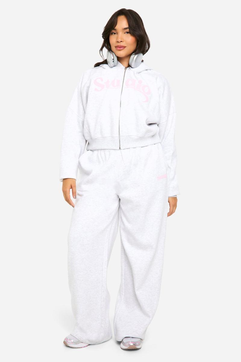 Plus Studio Slogan Deep Waistband Straight Leg Jogger