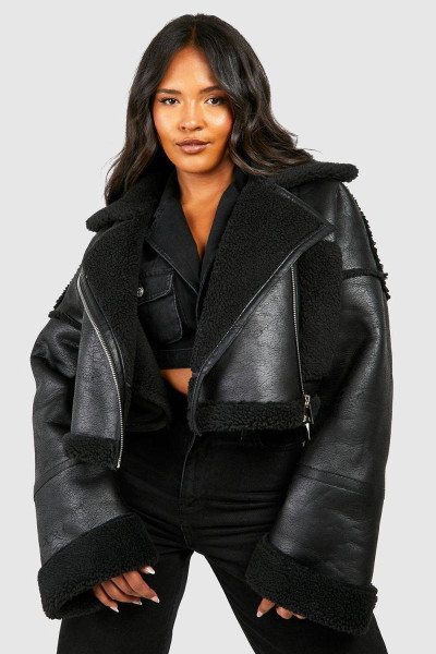 Плюс укорочена куртка-авіатор Teddy Trim Плюс укорочена куртка-авіатор Teddy Trim