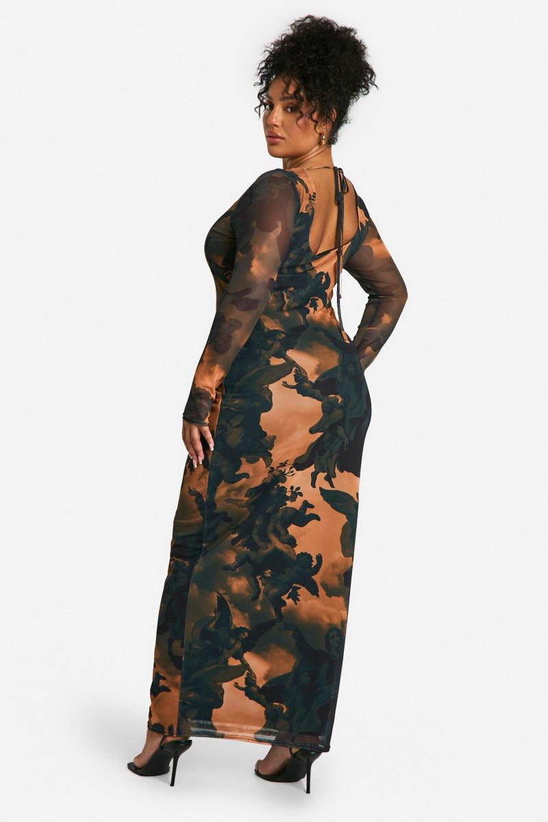 Максі-сукня з принтом і низькою спинкою