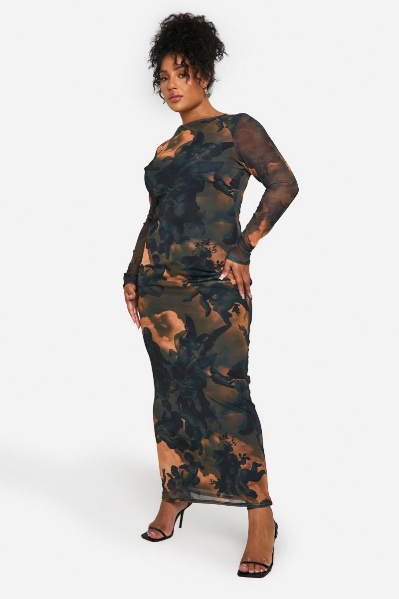 Максі-сукня з принтом і низькою спинкою