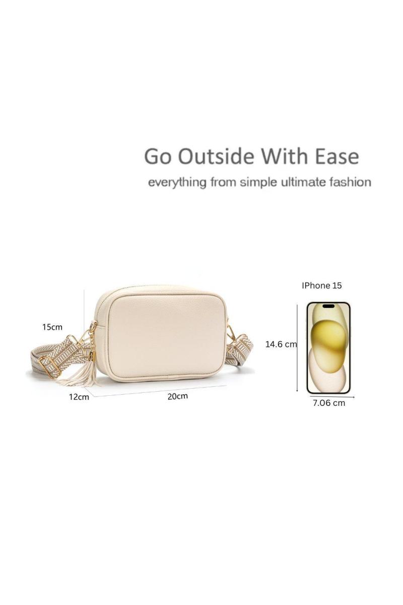 Маленька сумка через плече з китицями, полотняний ремінь