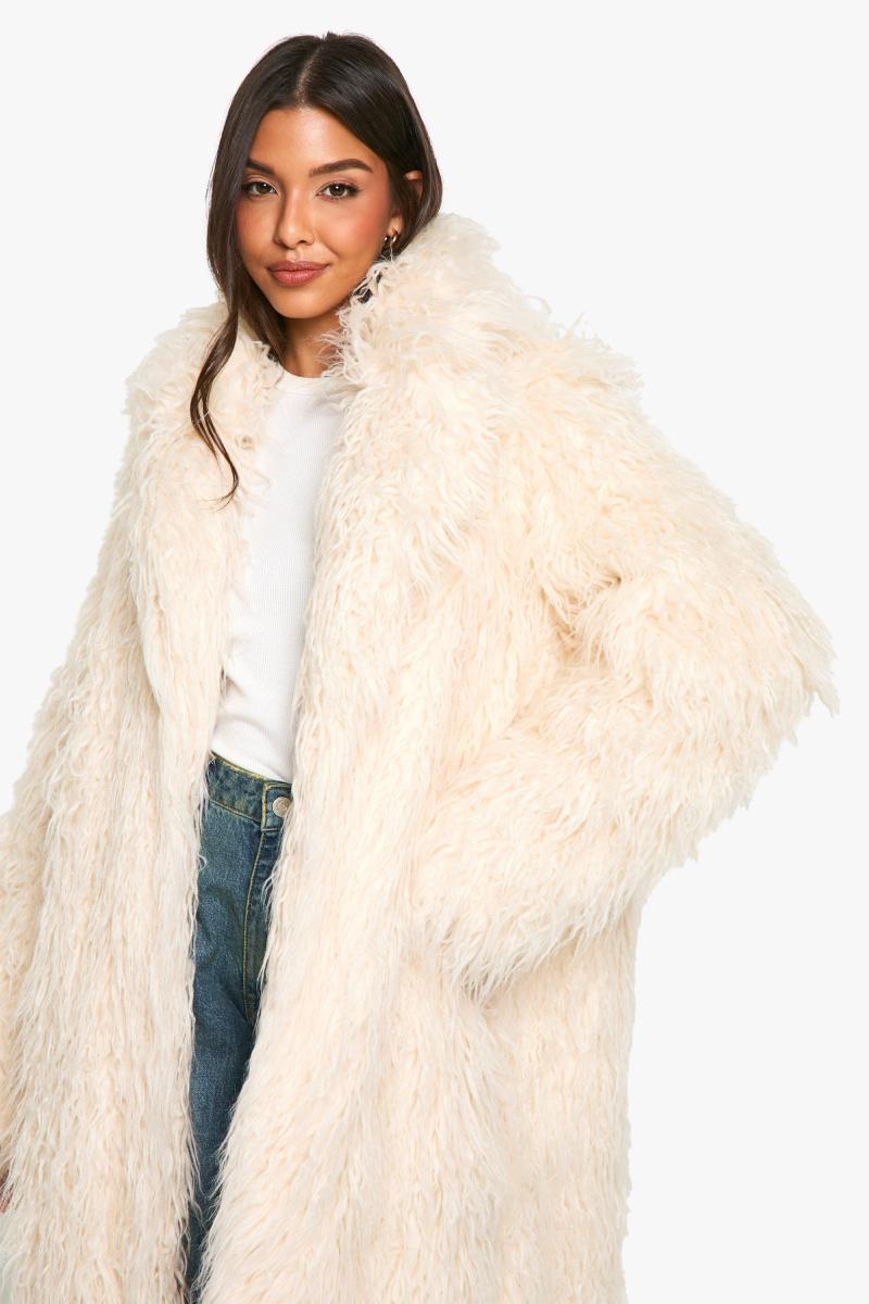 Пальто максі зі штучного монгольського хутра