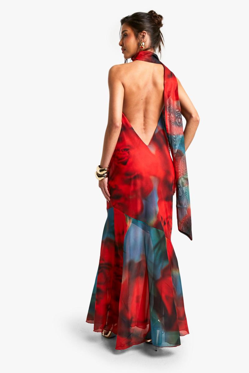 Розмиття шифону Halterneck Maxi плаття