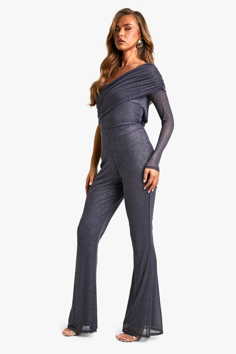 Комбінезон на одне плече Bardot із блискучою сіткою