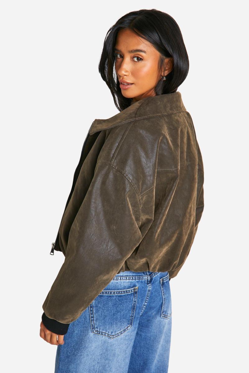 Маленька вінтажна куртка з штучною шкіряною бомбардувальною курткою