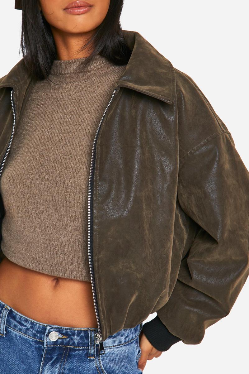 Маленька вінтажна куртка з штучною шкіряною бомбардувальною курткою