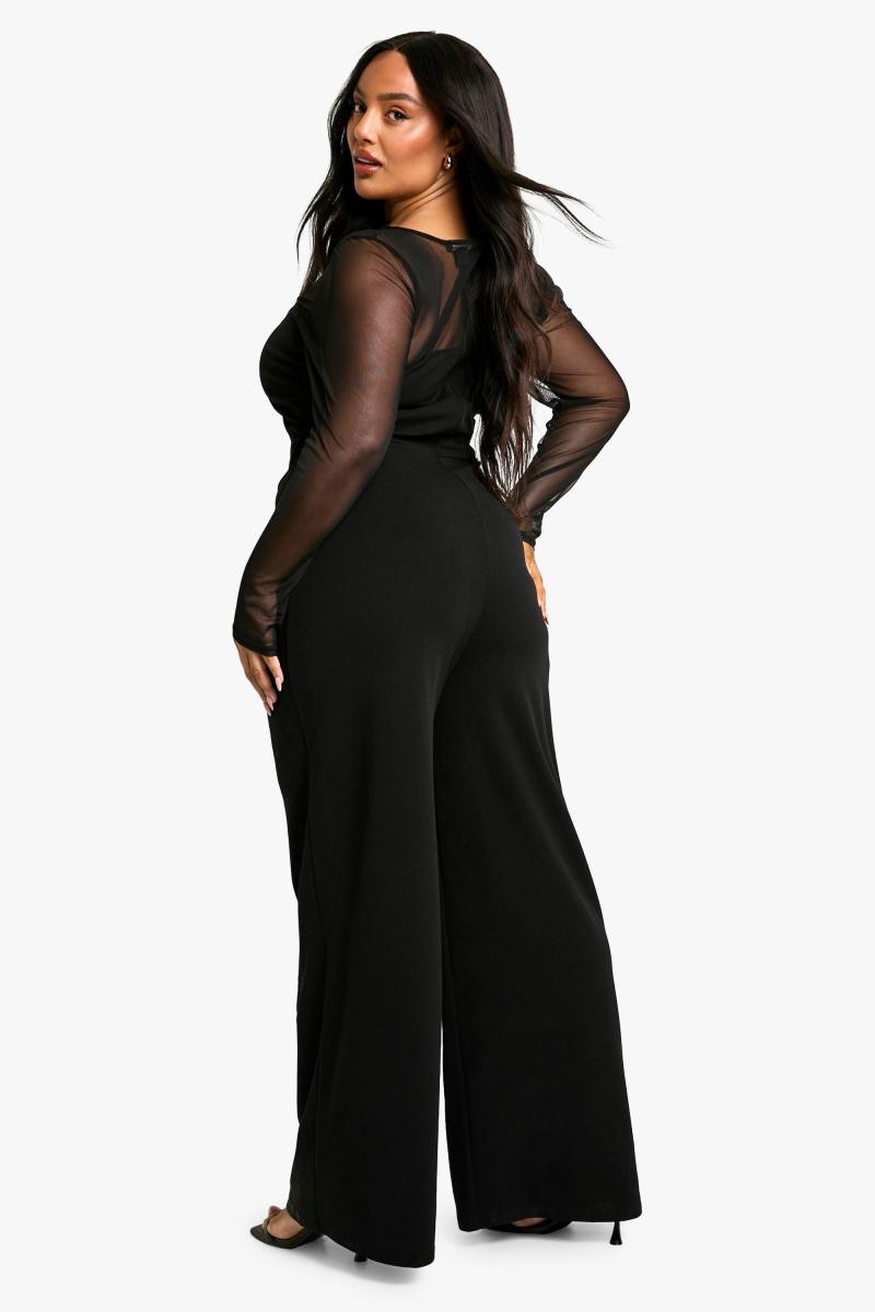 Широкий комбінезон із сітчастими рюшами