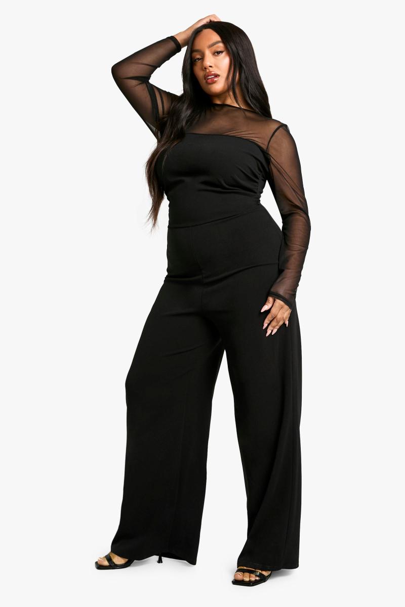 Широкий комбінезон із сітчастими рюшами