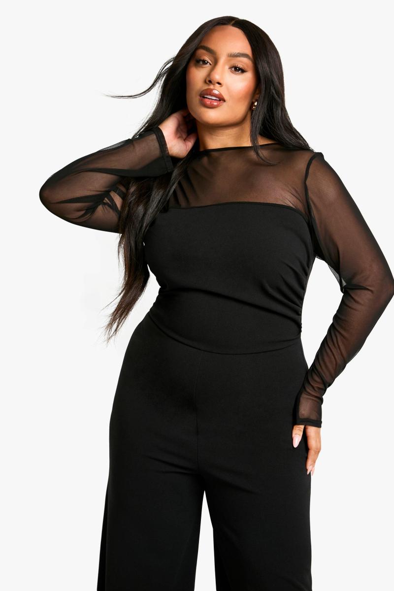 Широкий комбінезон із сітчастими рюшами