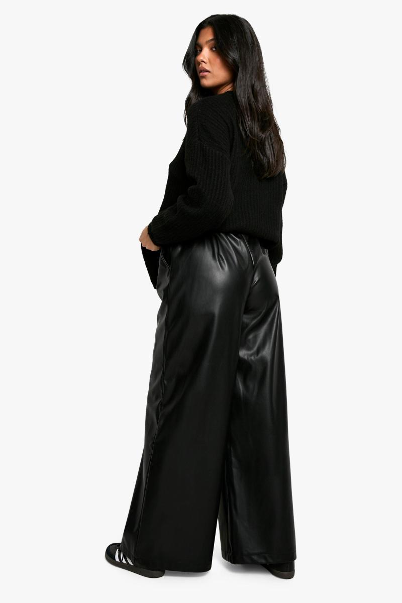 Материнська еластична талія PU широка нога пробіг