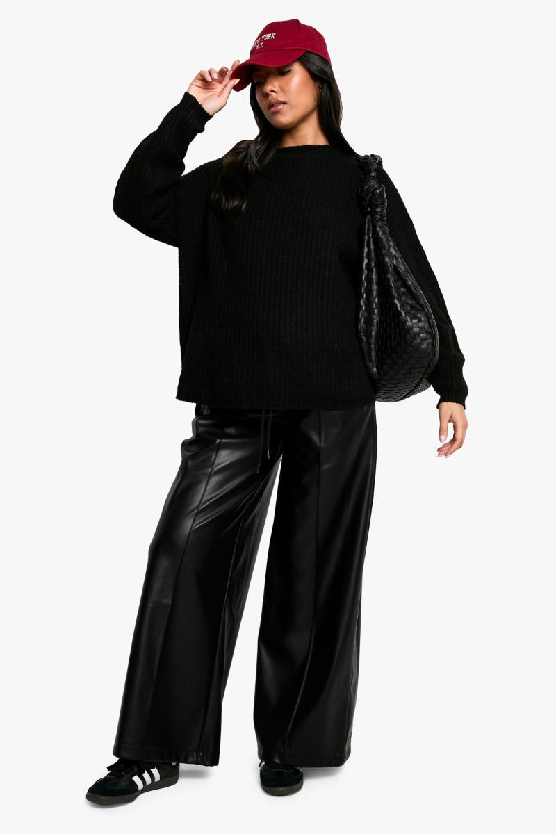 Материнська еластична талія PU широка нога пробіг