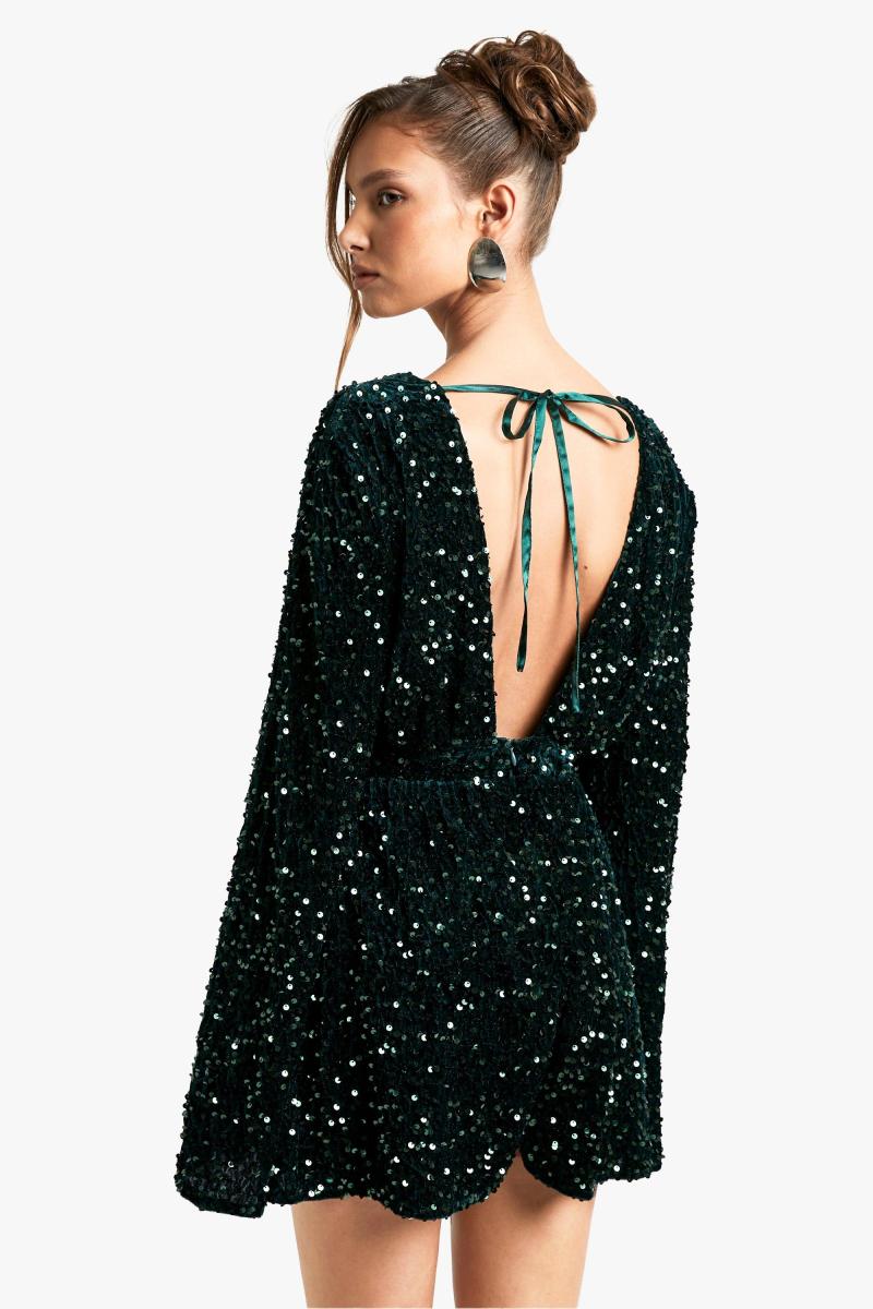 Комбінезон із розкльошеними рукавами з паєтками та відкритою спиною