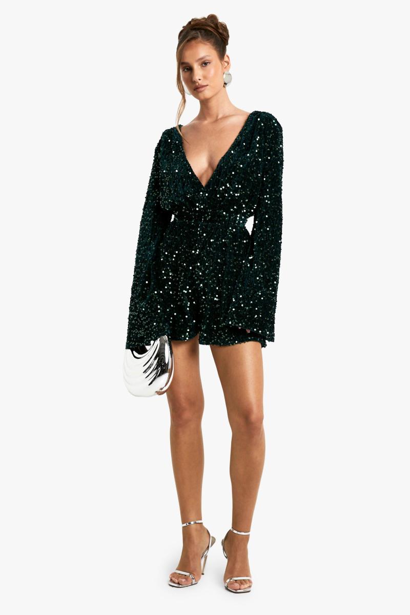 Комбінезон із розкльошеними рукавами з паєтками та відкритою спиною