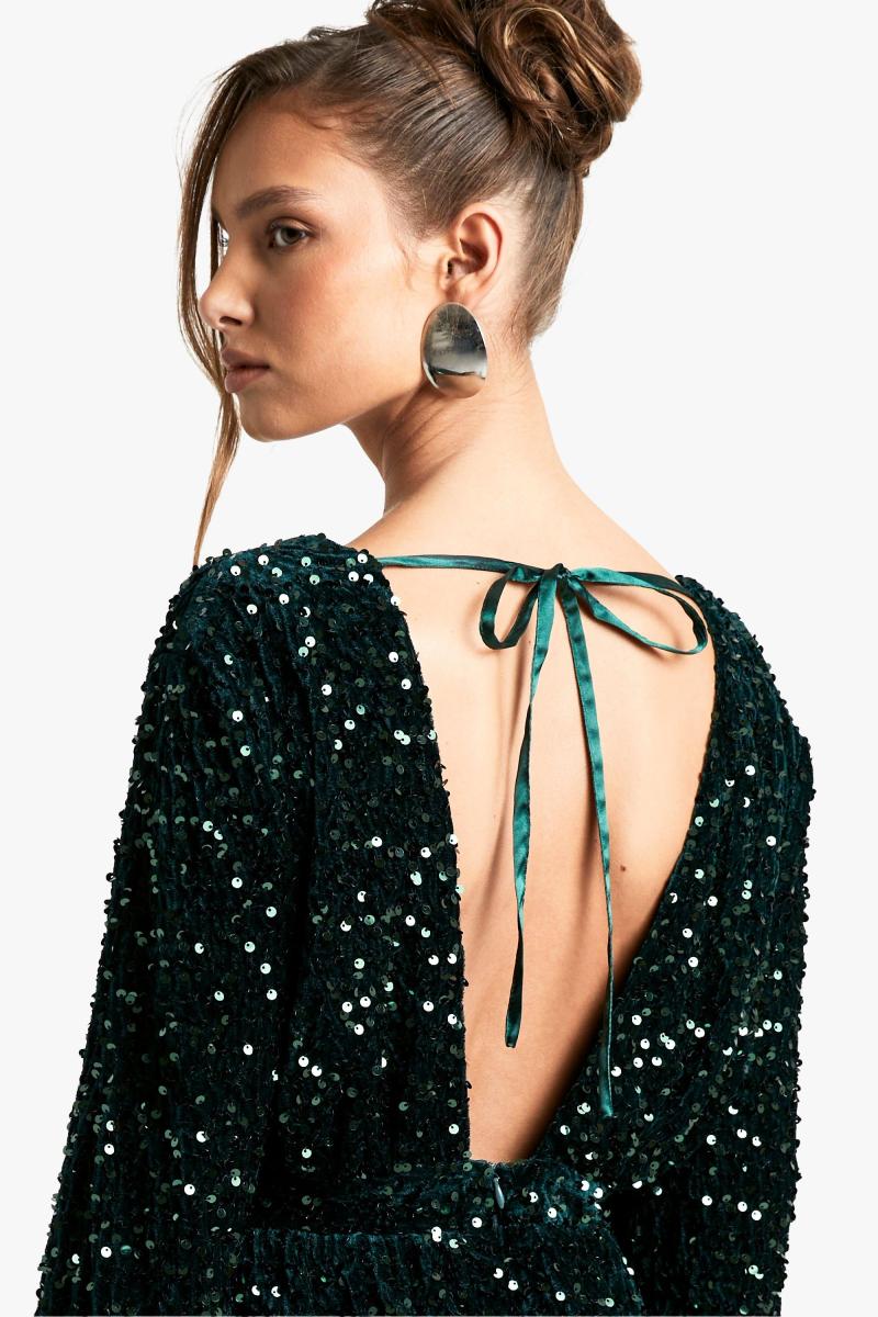 Комбінезон із розкльошеними рукавами з паєтками та відкритою спиною