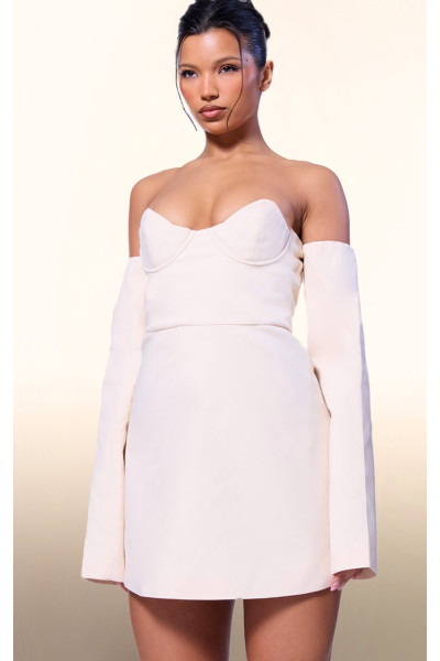 Міні-сукня А-силуету з деталями кремового кольору з лейблом PLT Міні-сукня А-силуету з деталями кремового кольору з лейблом PLT