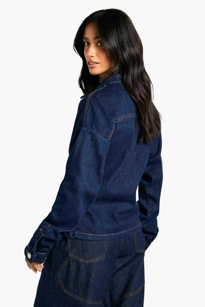 Маленька джинсова куртка кольору індиго із затисненою талією