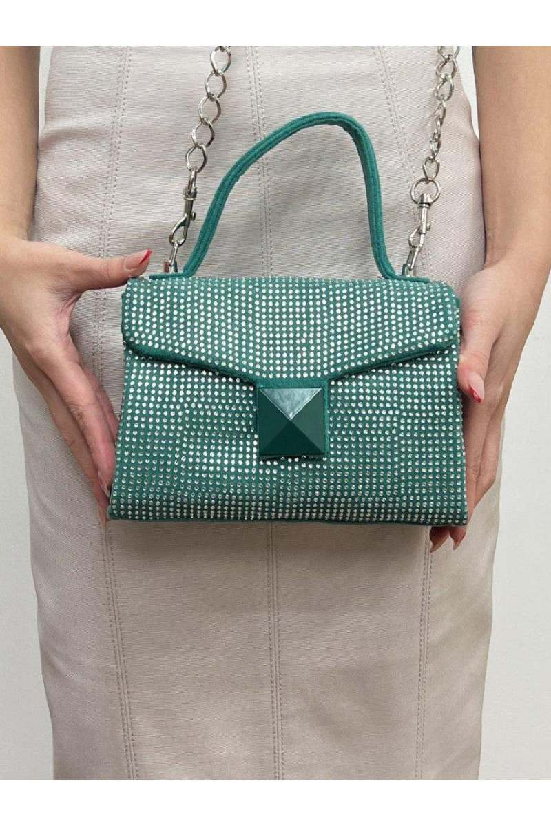 Зелена замшева сумка зі стразами