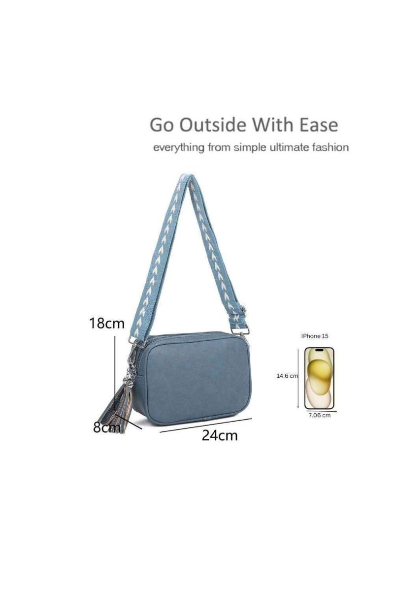 Сумка через плече з натуральної шкіри та китицями на подвійній блискавці